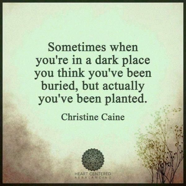 Inspirational quote by Christine Caine: "Sometimes when you're in a dark place you think you’ve been buried, but actually you’ve been planted."